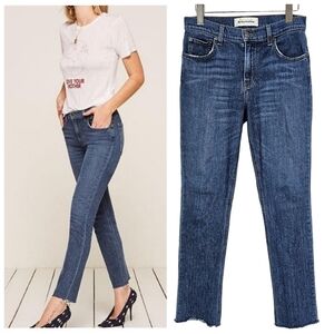 Reformation Jeans Denim Size 27 Mid-Rise Slim Raw Frayed Hem Ankle Medium Wash